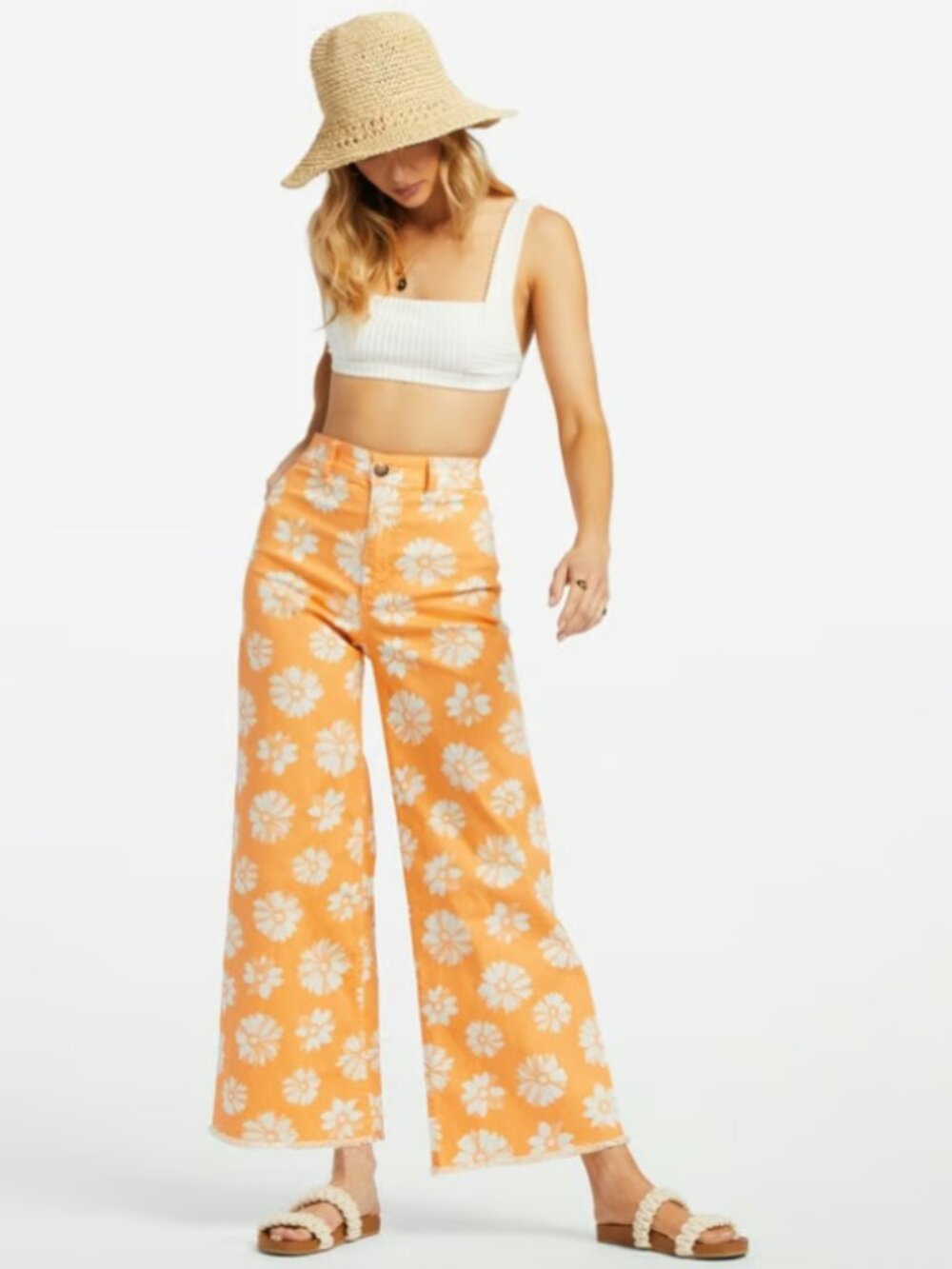 Billabong free fall sunflower wide leg orange pants 26